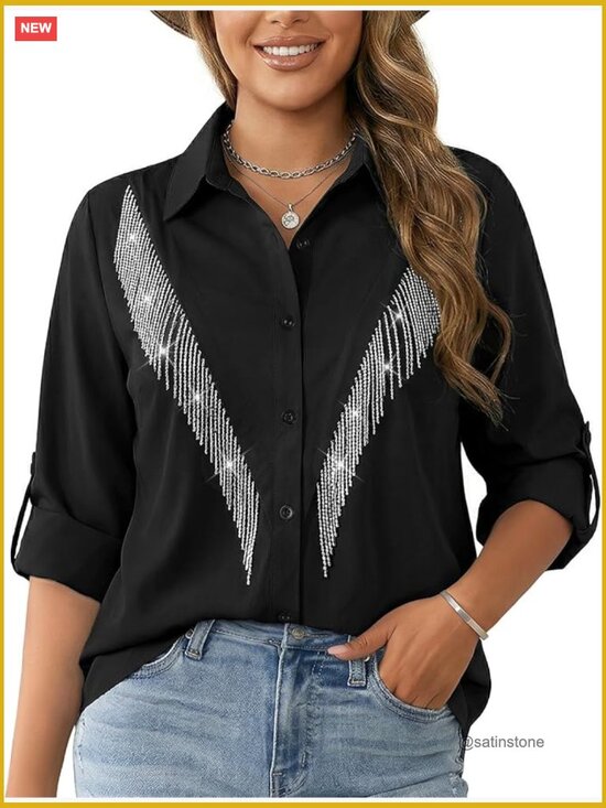 Tops - Sparkly Rhinestone Fringe Western Shirt Button Down Cowgirl Top